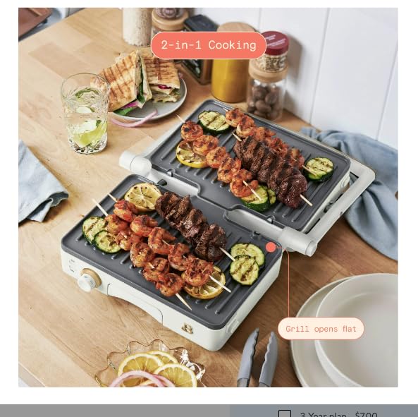 Beautiful 2-in-1 Panini Press & Grill – 1200 Watt, Adjustable Temperature, Non-Stick Plates, Indoor Grill, 10.25” x 7” Cooking Surface