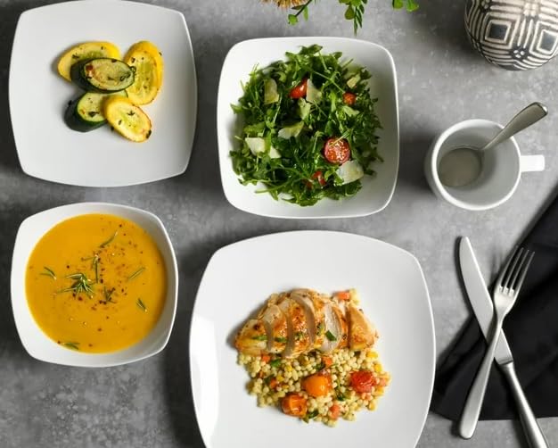 Generic Everyday Home Square White Ceramic Expanded 40-Piece Dinnerware Set