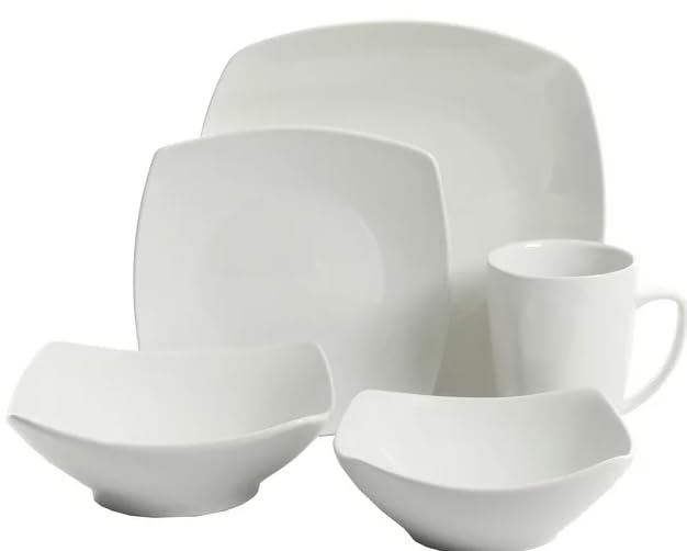 Generic Everyday Home Square White Ceramic Expanded 40-Piece Dinnerware Set