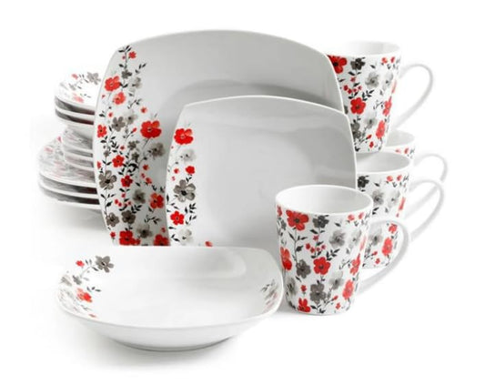 Generic Stunning Rosetta Floral 16 Piece Fine Ceramic Dinnerware Set in White Floral