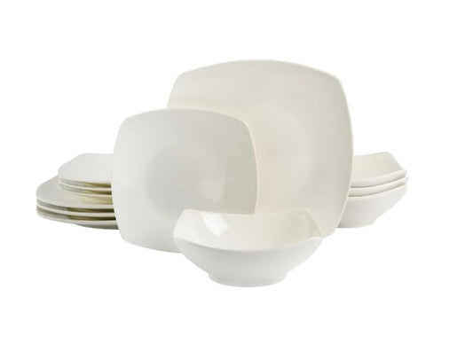 Everyday Home Square White Ceramic Expanded 12-Piece Dinnerware Set