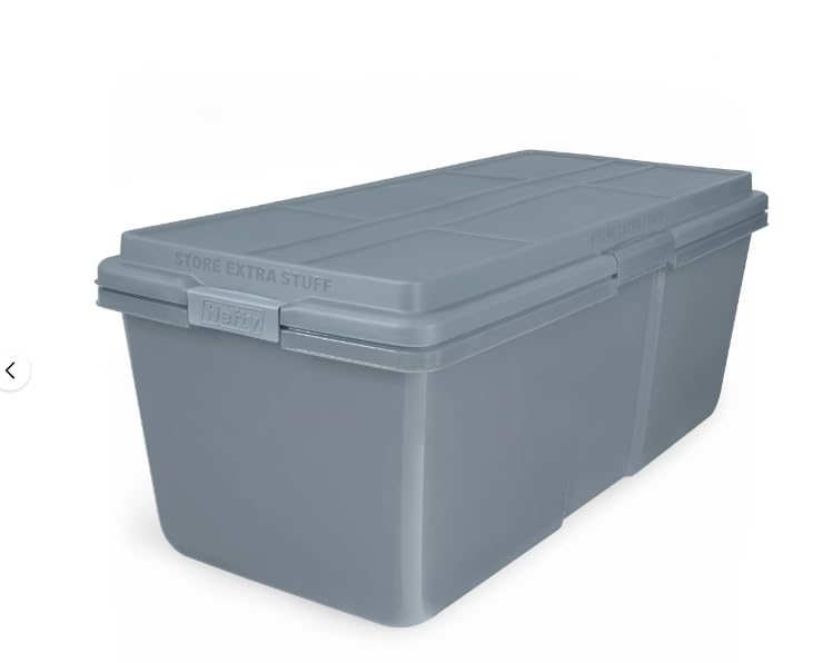 Durable 28.3 Gallon Plastic Tote - Set of 4 - Rugged Storage Containers with Click Latches for Secure Closure, Ribbed Lid for Durability, Ideal for Garage, Basement, Attic, and Sports Equipment