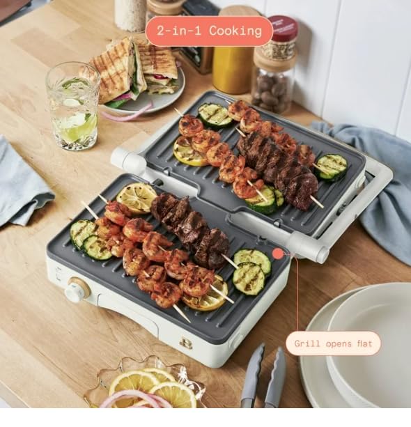 Beautiful 2-in-1 Panini Press & Grill – 1200 Watt, Adjustable Temperature, Non-Stick Plates, Indoor Grill, 10.25” x 7” Cooking Surface