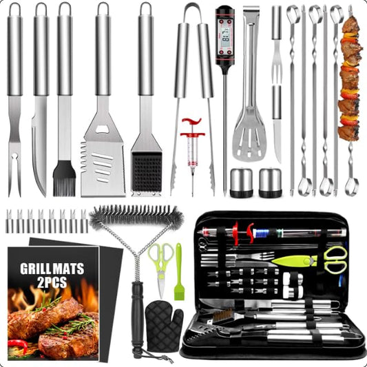 Generic Dads Backyard 34 Pcs Grill Accessories Grilling Gifts for Men, 16 Inches Heavy Duty BBQ Accessories, Stainless Steel Grill Tools, Grill Mats for Backyard, Silver