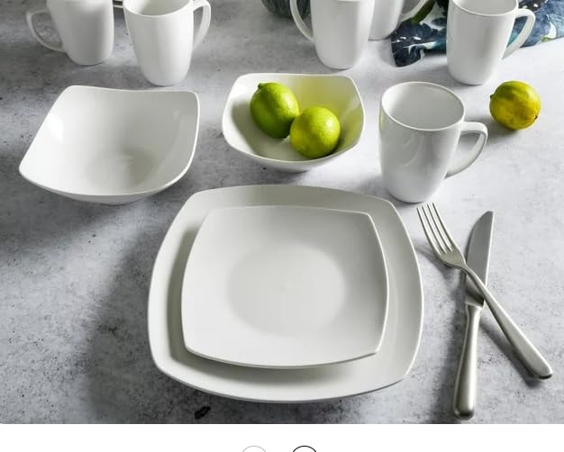 Generic Everyday Home Square White Ceramic Expanded 40-Piece Dinnerware Set