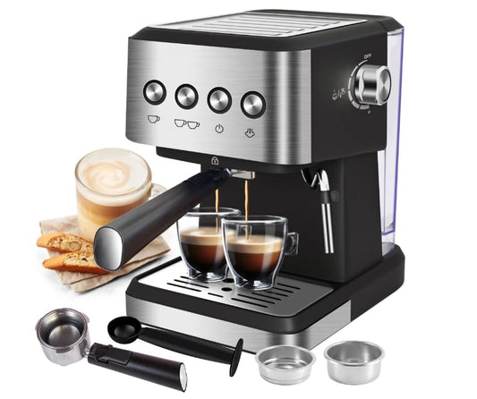 Generic Espresso Machine 20 Bar, 1.5L Water Tank Milk Frother Steam, Stainless Steel Coffee Maker, Silver