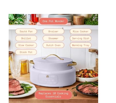 Beautiful 10 in 1 Electric Multi-Cooker by Drew Barrymore 7 Preset Functions, touch Activated Digital Display Perfect For Healthy Meals Lavender