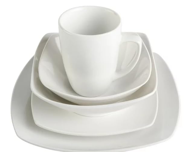 Generic Everyday Home Square White Ceramic Expanded 40-Piece Dinnerware Set