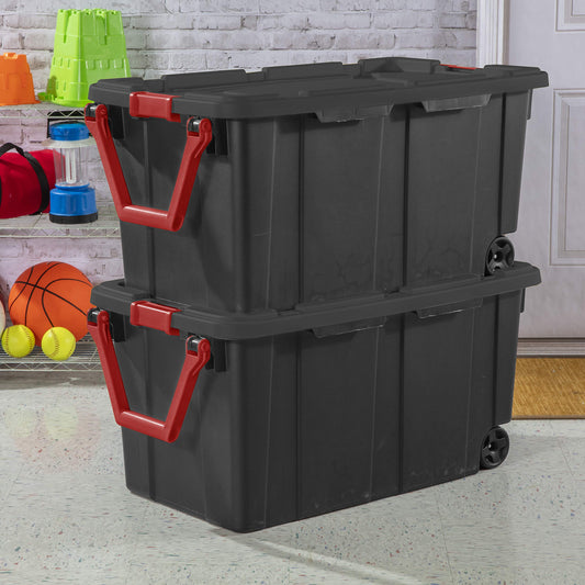 2PCS 40 Gallon Industrial Tote Plastic Storage Bins Wheeled Large Storage Box Set Green, Black, Blue, Grey