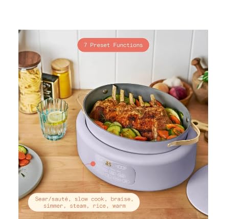 Beautiful 10 in 1 Electric Multi-Cooker by Drew Barrymore 7 Preset Functions, touch Activated Digital Display Perfect For Healthy Meals Lavender
